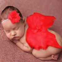 червени ангелски крила криле и лента с пандела за глава за бебе фотосесия фото