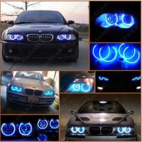Сини Ангелски очи за BMW E46 Светодиодни фарове 2X131.5mm 2X146mm Angel Eyes, снимка 1 - Аксесоари и консумативи - 20102069