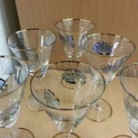 Стари стъклени чаши за вино с златен кант и гравюра, снимка 2 - Антикварни и старинни предмети - 22117742