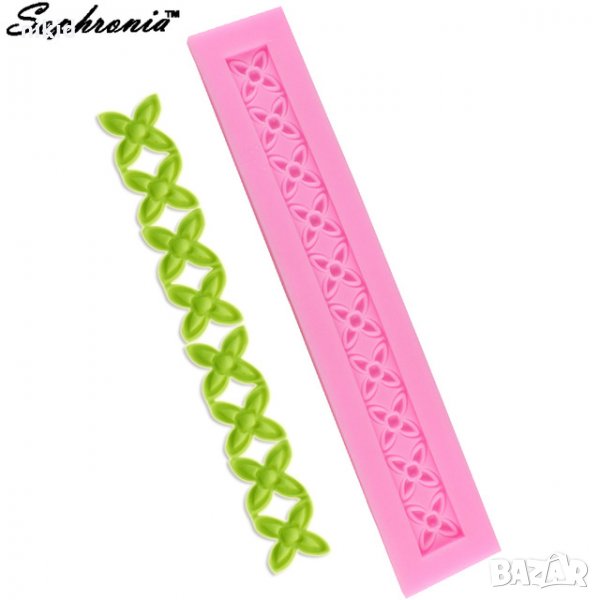 Лента от цветчета с 4 листа борд кант силиконов молд форма декорация торта фондан шоколад и др., снимка 1