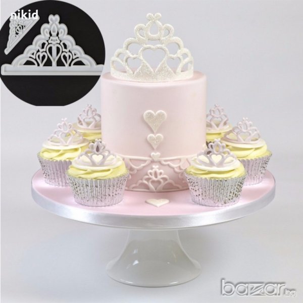 2 бр Тиара Корона сет пластмасови резци резец за тесто бисквитки фондан украса торта форма форми, снимка 1