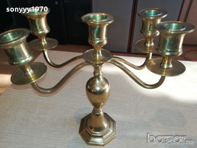 свещник за 5 свещи от швеция-масивен-мед/месинг-24х23х12см