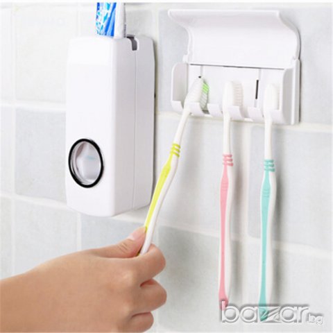 Комплект автоматичен диспенсър за паста за зъби и четка за зъби за баня с високо качество, снимка 7 - Други стоки за дома - 20601119