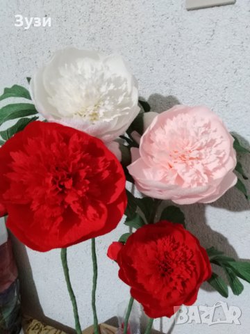 Цветя от хартия-божури, снимка 3 - Изкуствени цветя - 24675749