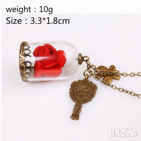 Красива Роза под стъклен похлупак - колие, снимка 4 - Колиета, медальони, синджири - 25053675