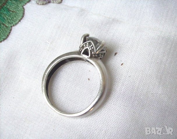 Старинен Сребърен Пръстен с Голям Първокачествен циркон, снимка 4 - Пръстени - 24796317