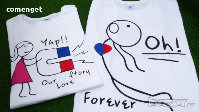 За ВЛЮБЕНИ! LOVE STORY тениски за двойки в цвят по избор! Поръчай модел с твоя ИДЕЯ!, снимка 2 - Тениски - 13321956
