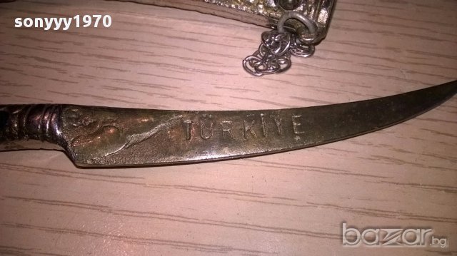 Turkiye-нож с кания-метални-19см-внос швеицария, снимка 8 - Антикварни и старинни предмети - 15882661