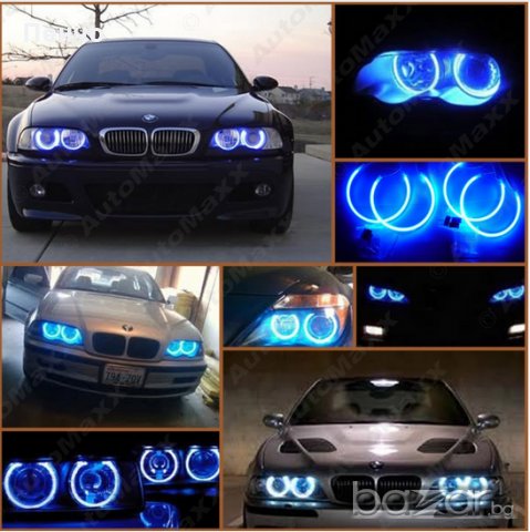 Сини Ангелски очи за BMW E46 Светодиодни фарове 2X131.5mm 2X146mm Angel Eyes, снимка 1 - Аксесоари и консумативи - 20102069