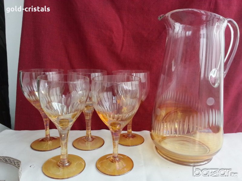 Стъклена кана и стъклени чаши , снимка 1