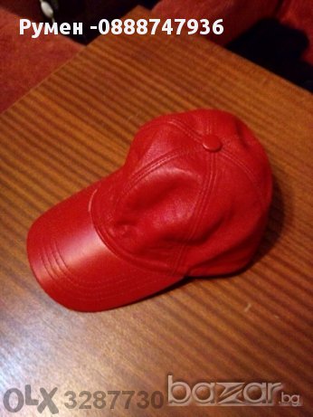 Мъжка шапка от естествена кожа, червена шапка, ширината се регулира. Кожена шапка, снимка 1