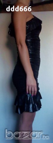 Черна рокля със златисти точки, снимка 3 - Рокли - 16377919
