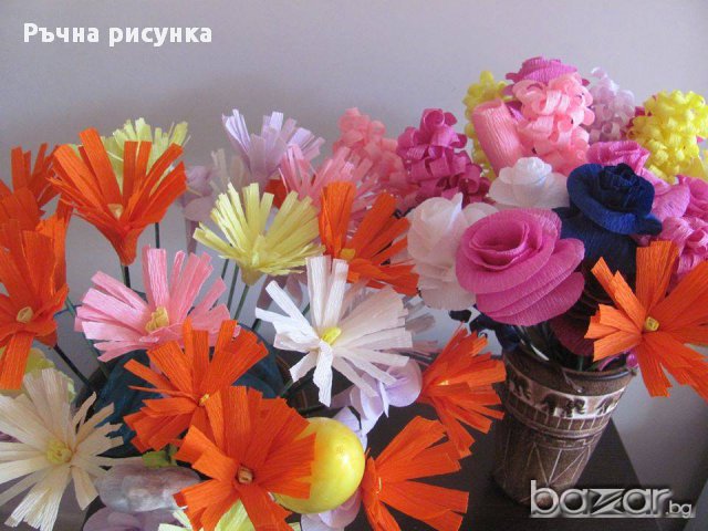 Ръчно изработени цветя от хартия, снимка 6 - Декорация за дома - 16922495