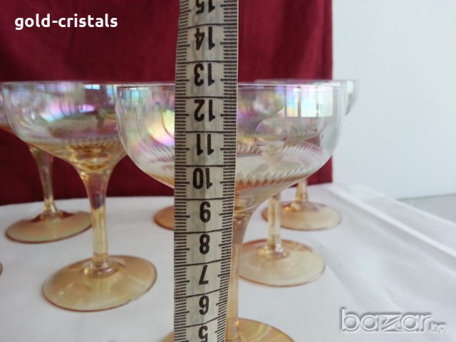 Ретро стъклени чаши за вино кана и чаши перлени и гравирани , снимка 5 - Антикварни и старинни предмети - 20343831