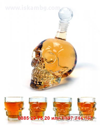 Стъклена бутилка "ЧЕРЕП" 550мл. - код 21119, снимка 2 - Чаши - 12258987