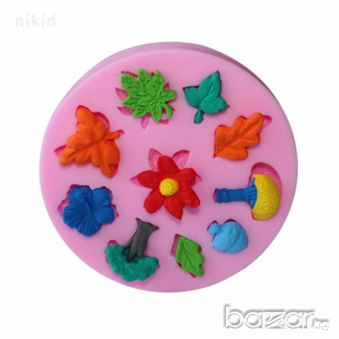 кръгъл молд форма силиконова цветя листа и гъбки за декор украса торта фондан шоколад и др.