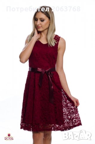Дантелена Рокля-Бордо, снимка 7 - Рокли - 23672054