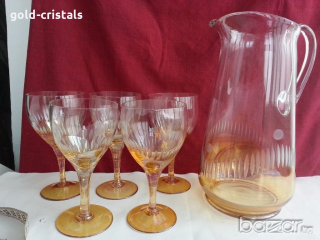 Стъклена кана и стъклени чаши , снимка 13 - Антикварни и старинни предмети - 19994482