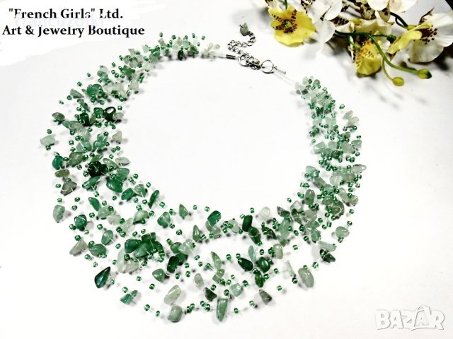 Колие от зелен авантюрин - многоредно, снимка 2 - Колиета, медальони, синджири - 22735104