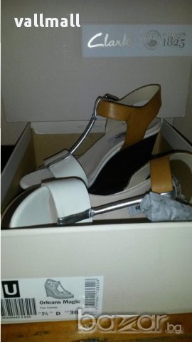 Сандали Clarks Orleans White&Brown Wedge Leather Sandals, снимка 6 - Сандали - 12407534