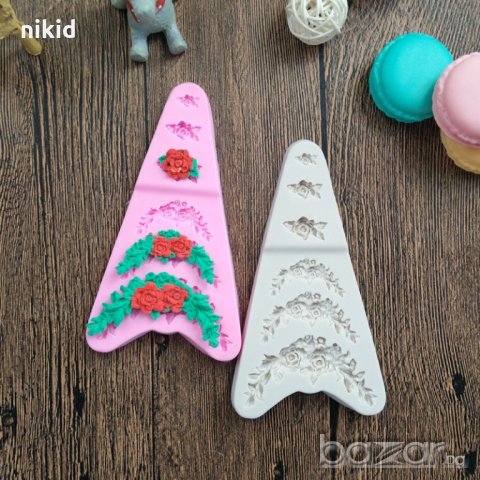 6 реда рози розички силиконов молд за фондан украса торта декорация мъфини шоколад, снимка 5 - Форми - 18175035