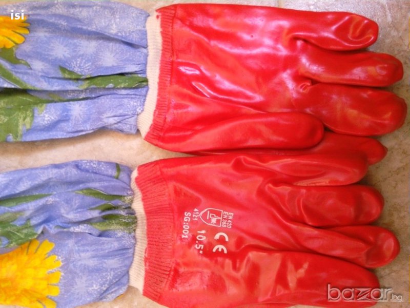 Пчеларски ръкавици гумиран плат с ръкавели-пчеларски инвентар , снимка 1