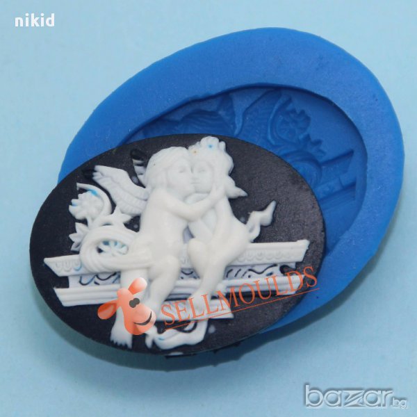  момиче момче 2 ангела ангел на пейка скамейка силиконов молд форма украса торта фондан шоколад, снимка 1