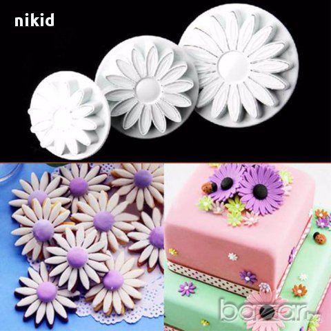 слънчоглед гербер хризантема маргаритки големи форми с бутало фондан резец форма пластмасови резци 