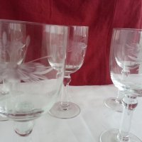  Ретро кристални чаши гравирани , снимка 3 - Антикварни и старинни предмети - 19592028