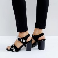 НАЛИчНИ АСОС Черни дамски сандали на ток катарами 37  номер от Англия, снимка 2 - Сандали - 20427873