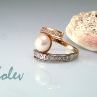Златен пръстен от бяло и жълто злато с розово-бяла перла 4.87 грама, снимка 4 - Пръстени - 22955772