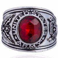 посребрен ”военен” пръстен с малък червен кристал, снимка 4 - Пръстени - 19399990