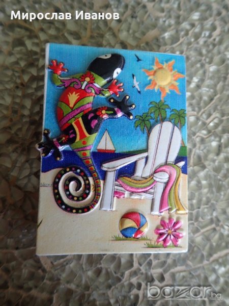 каменен магнит за хладилник от Ибиса с пъстър гущер, снимка 1