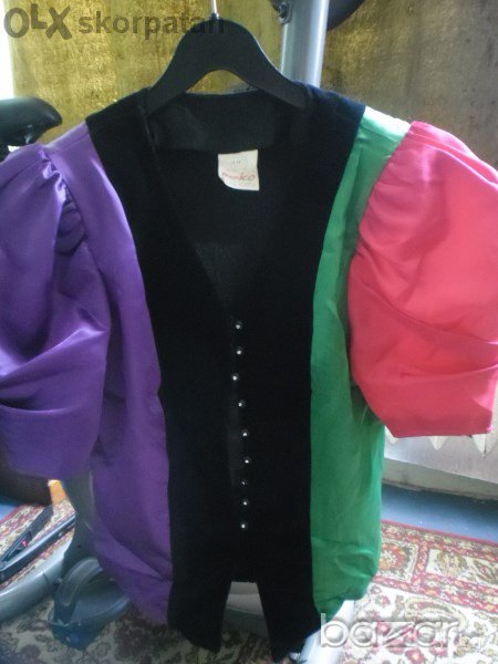 промо!Черен велур и неонов сатен екстравагантно късо сако , снимка 1