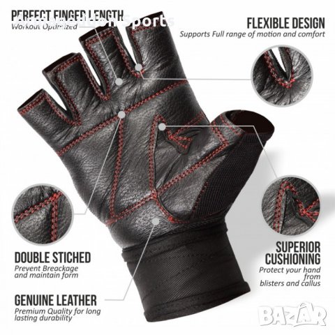 Фитнес ръкавици с накитници естествена кожа модел Red Line, снимка 7 - Спортна екипировка - 22239513