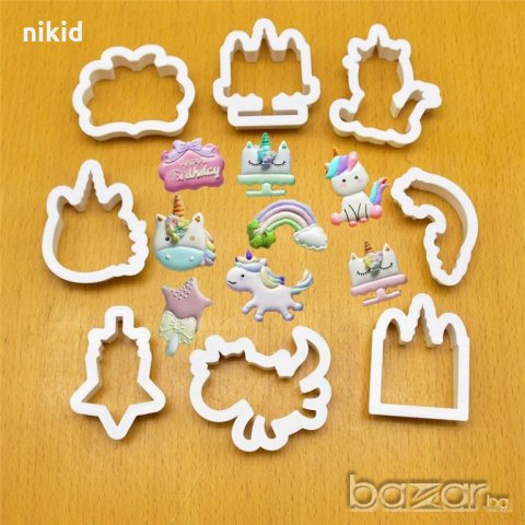 2 вид 8 бр сет Еднорог Unicorn пластмасови резци форми за сладки бисквитки фондан тесто форма резец