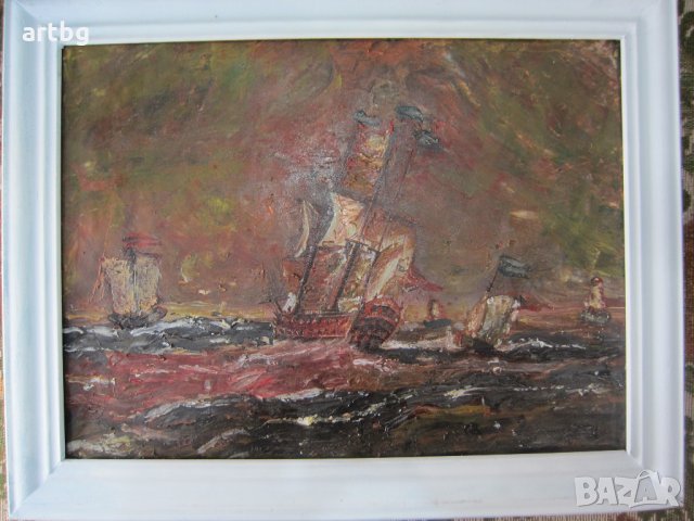 Автентична картина "Морска битка", снимка 2 - Картини - 24697940