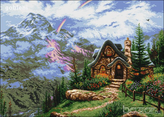 ПЛАНИНСКА КЪЩИЧКА(голям)-Д40;/42*30/см.;23 цвята, снимка 2 - Гоблени - 8317995