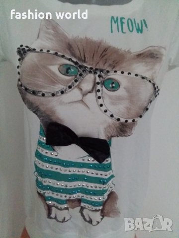 Дамска тениска с коте, снимка 2 - Тениски - 24569184
