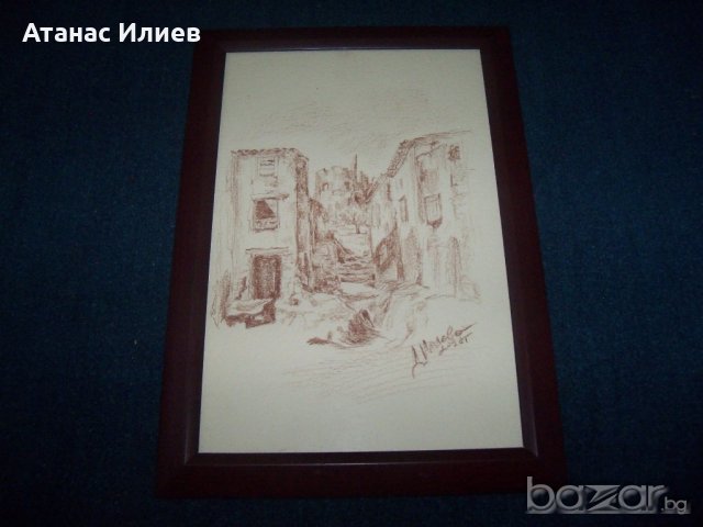 "Към старата крепост" графика, худ. Десислава Илиева, подписана, снимка 3 - Картини - 18762446