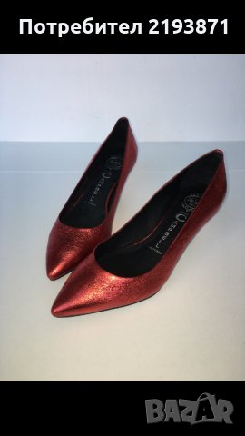 Кожени с ефект блясък червени обувки Jeffrey Campbell номер 39, снимка 4 - Дамски обувки на ток - 24329233