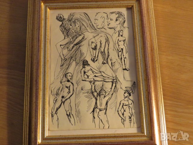 стара картина  туш - Красотата на преплетени голи тела  18+ 