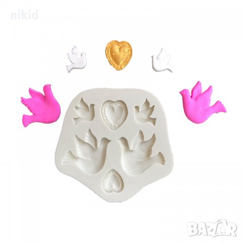 гълъб Гълъби сърце силиконов молд форма кръщене пита торта мъфини украса декор тесто фондан шоколад