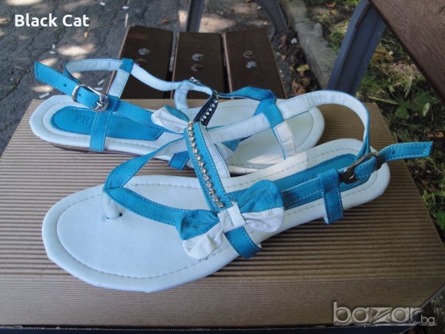 Нови кокетни синьо-бели кожени дамски сандали / летни обувки "Free Sun", естествена кожа, чехли, снимка 4 - Сандали - 18759237