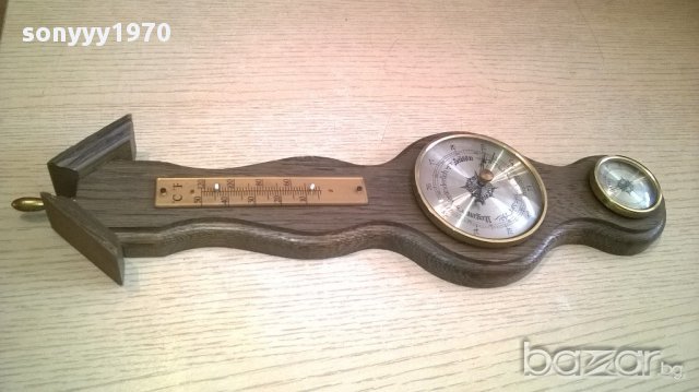Ретро барометър-40/12см-дърво и месинг-внос швеицария, снимка 1 - Антикварни и старинни предмети - 16404019