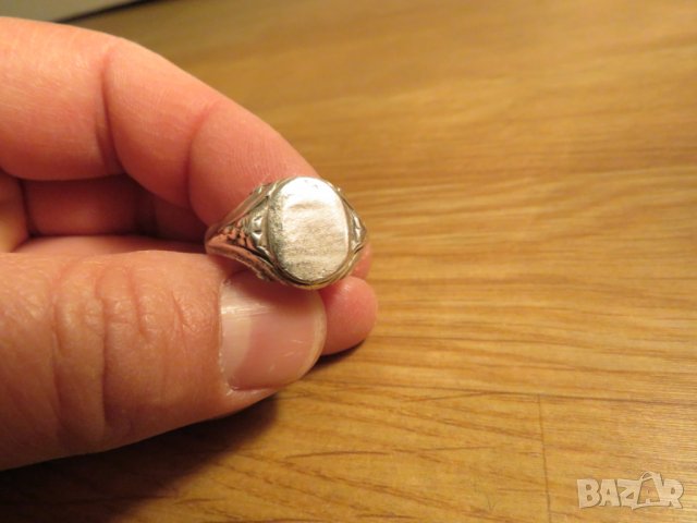 Стар мъжки сребърен пръстен с  чиста плочка и красива ръчна изработка . Солидна красива р, снимка 3 - Пръстени - 24685981