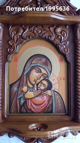 Дърворезба-домашен иконостас с иконопис "Богородица с младенеца", снимка 5 - Други - 24638810