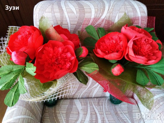 Цветя от хартия-божури, снимка 4 - Изкуствени цветя - 24675749