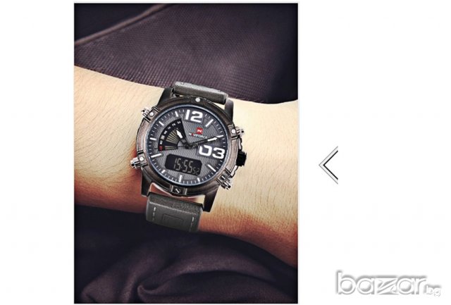 Стилен мъжки часовник NAVIFORCE с аналогов и дигитален LCD дисплей – СИВ, снимка 3 - Мъжки - 21477593