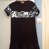 Черна рокля с огледални елементи, тип неопренова, снимка 1 - Рокли - 20544495
